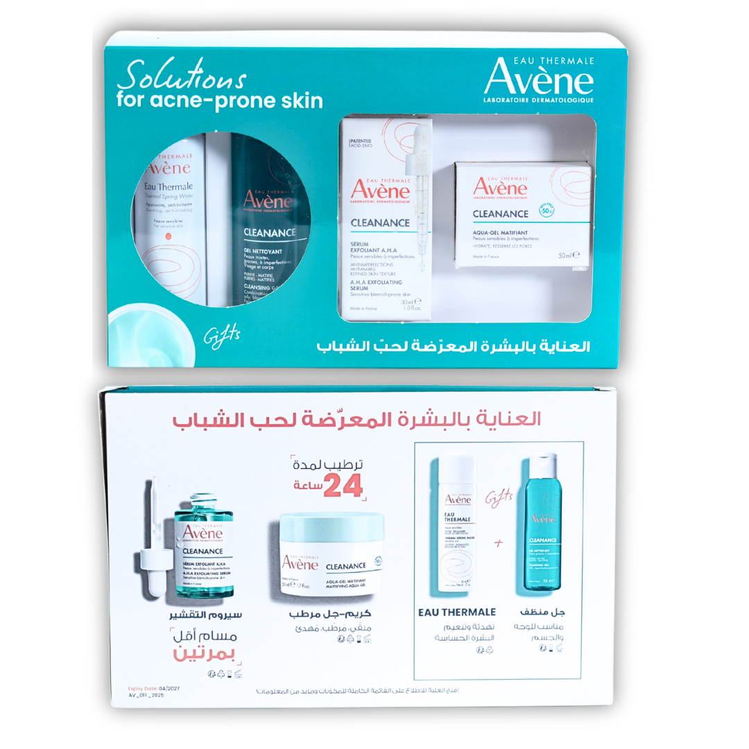 Avène Cleanance Mattifying Aqua-Gel 50 ML + Avène Cleanance AHA Exfoliating Serum 30 ML + Gifts: Avène Cleanance Cleansing Gel 100 ML + Avène Thermal Spring Water Spray 50 ML