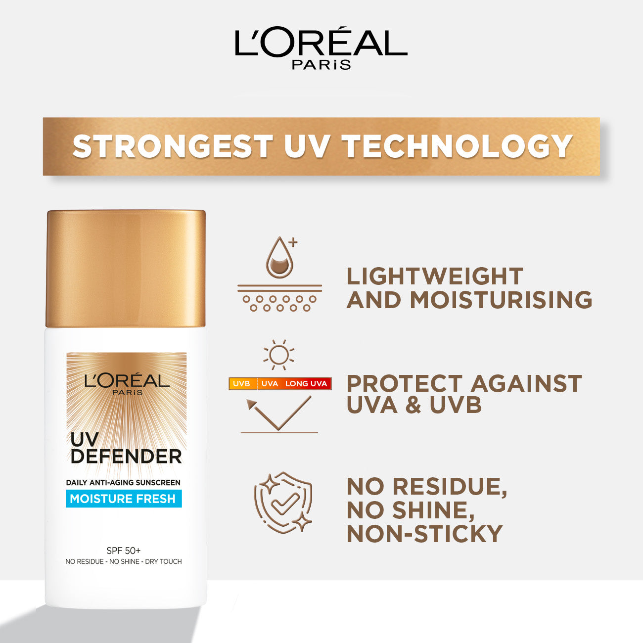 L’Oréal Paris UV Defender Sunscreen SPF50+/PA++++ - Moisture Fresh