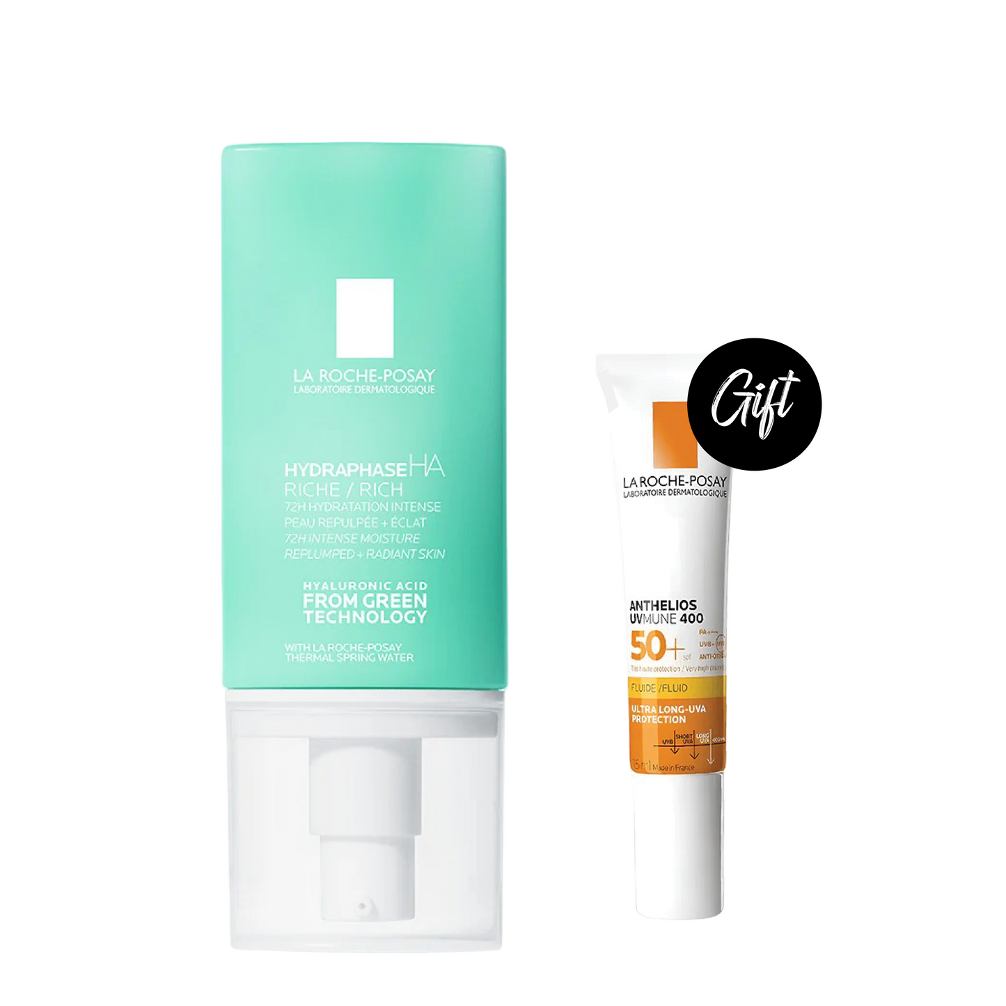 La Roche-Posay Hydraphase HA Rich Moisturiser for Sensitive Skin 50 ML + Gift: Anthelios UVMune 400 Invisible Sunscreen SPF50+ 15 ML