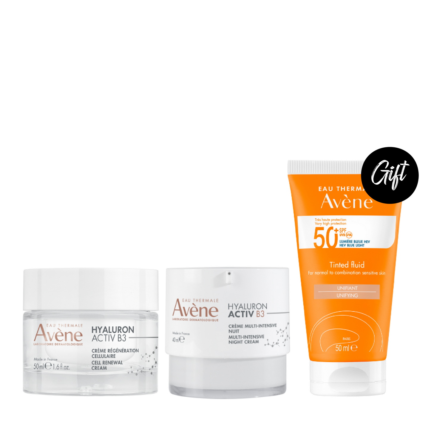 Avène Hyaluron Activ B3 Cellular Regeneration Cream 50 ML + Avène Multi-Intensive Hyaluron Activ B3 Night Cream 40 ML + Gift: Avène Sunscreen Tinted Fluid SPF 50+ 50 ML