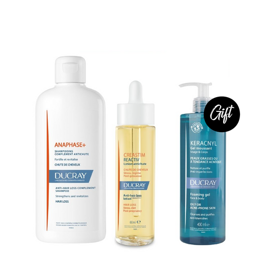 Ducray Anaphase+ Complement shampoo Anti-Hair Loss 400ML + Ducray Anti-hair Loss Lotion Creatism Reactiv 60 ML + Gift: Ducray Keracnyl Foaming Gel 400ML