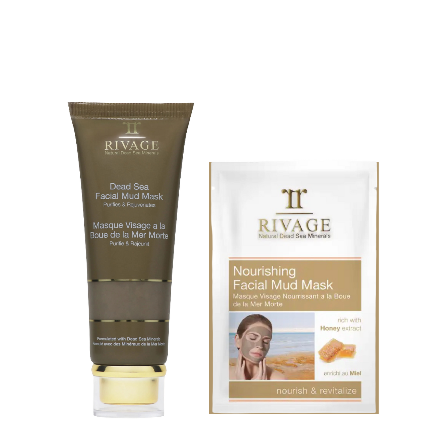 Rivage Dead Sea Facial Exfoliant Cream 100ml + Rivage Dead Sea Nourishing Facial Mud Mask - Pack of 4 Sachets (25g X 4)