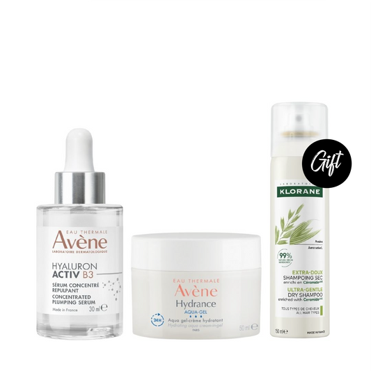 Avene Hyaluron Activ B3 Concentrated Plumping Serum 30ML + Avene Hydrance Aqua-Gel Hydrating Aqua Cream-in-Gel 50ML + Gift: Klorane Dry Shampoo with Extract 150ML