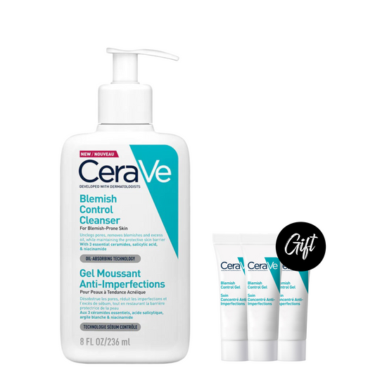 CeraVe Blemish Control Cleanser Face Wash 236 ML + Gift: 3x CeraVe Blemish Control Gel Facial Moisturiser For Acne & Blemishes 3 ML