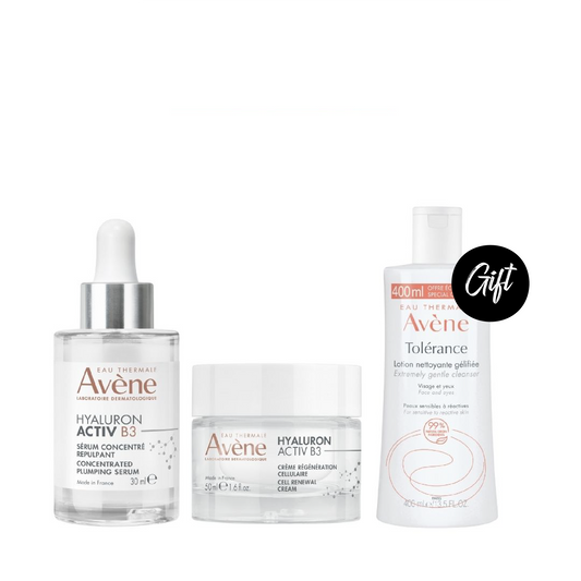 Avene Hyaluron Activ B3 Concentrated Plumping Serum 30ML + Avene Hyaluron Activ B3 Cellular Renewal Day Cream 50ML + Gift: Avene Tolerance Gel Cleansing Lotion 400ML
