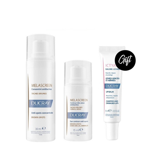 Ducray Melascreen Anti Dark Spot Radiance Serum 40ML + Ducray Melascreen Eye Contour 15ML + Gift: Ducray Ictyane Lip Balm 15ML