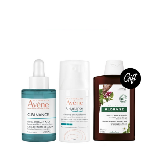 Avene Cleanance Exfoliating AHA Serum 30ML + Avene Cleanance Comedomed Anti-Blemish Concentrate 30ML + Gift: Klorane Fortifying Quinine Shampoo 200 ML