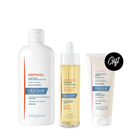 Ducray Shampoo Anti-Hair Loss Anaphase 400 ML + Ducray Anti-hair Loss Lotion Creatism Reactiv + Gift: Ducray Ictyane Anti-Dryness Cleansing Shower Cream 200ML