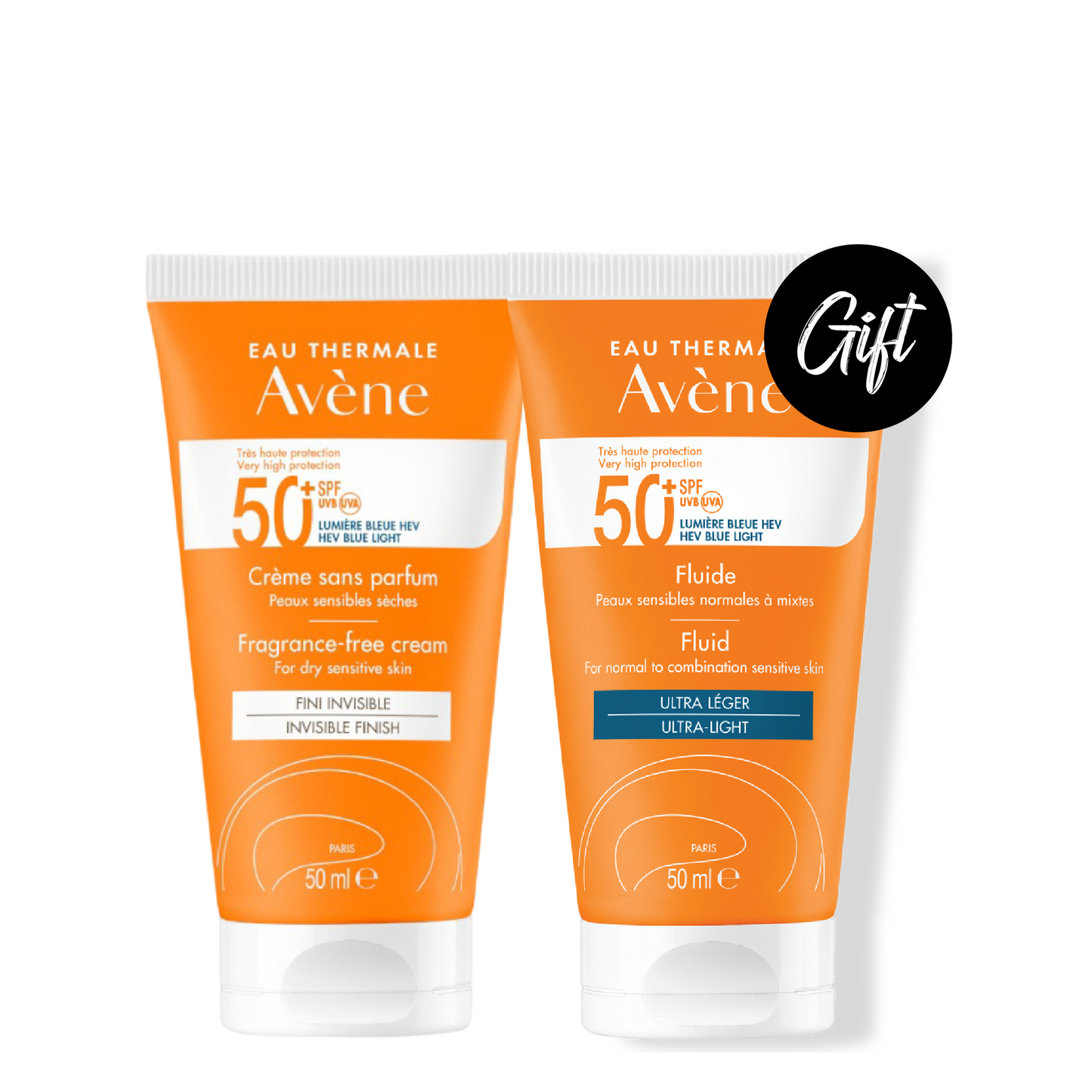 Avene Fragrance-Free Cream SPF 50+ 50ML (Expiry 3/2026) + Gift: Avene Fluid Sunscreen SPF 50+ 50ML (expiry /2026)