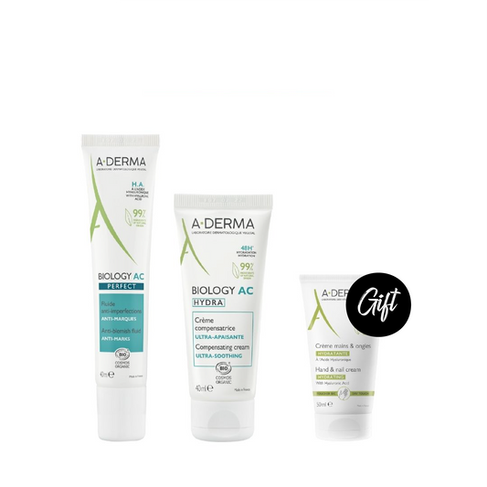 A-Derma Phys-Ac Perfect Anti Blemish Fluid 40 ML + A-Derma Phys-Ac Hydra Compensating Cream 40ML + Gift: A-Derma Oat Rhealba Hand & Nails Cream 50 ML