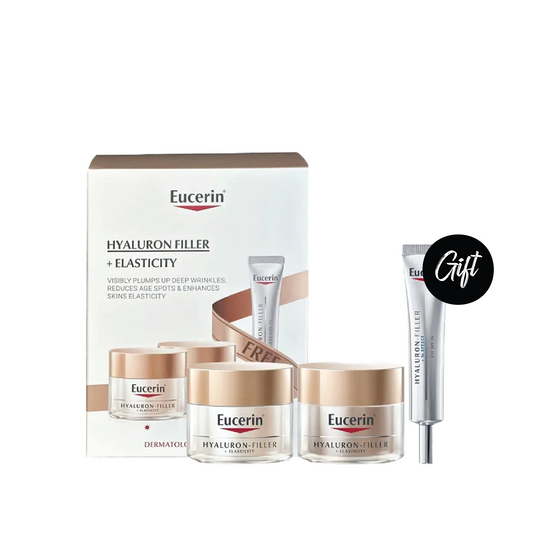 Eucerin Hyaluron-Filler Elasticity Day-50ML + Eucerin Hyaluron-Filler + Elasticity Night-50ML + Gift: Eucerin Hyaluron-Filler Eye Treatment SPF15-15ML