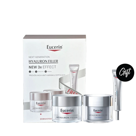 Eucerin Hyaluron-Filler Day Care Spf15 -50ML + Eucerin Hyaluron-Filler Night Cream-50ML + Gift: Eucerin Hyaluron-Filler Eye Treatment SPF15-15ML