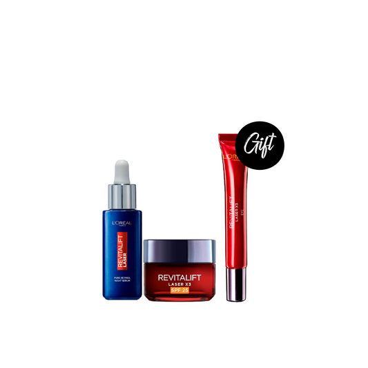 L’Oreal Paris Revitalift Laser x3 - Pure Retinol Night Serum 30 ML +  Revitalift Laser Renew + SPF 25 50ML + Gift: Revitalift Laser X3 Eye Cream 15ML