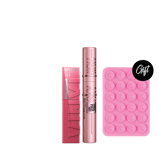 Maybelline Super Stay Vinyl Ink Long Wear Liquid Lip Color + Maybelline Sky High Mascara + Gift: Silicone Mobile Sticker