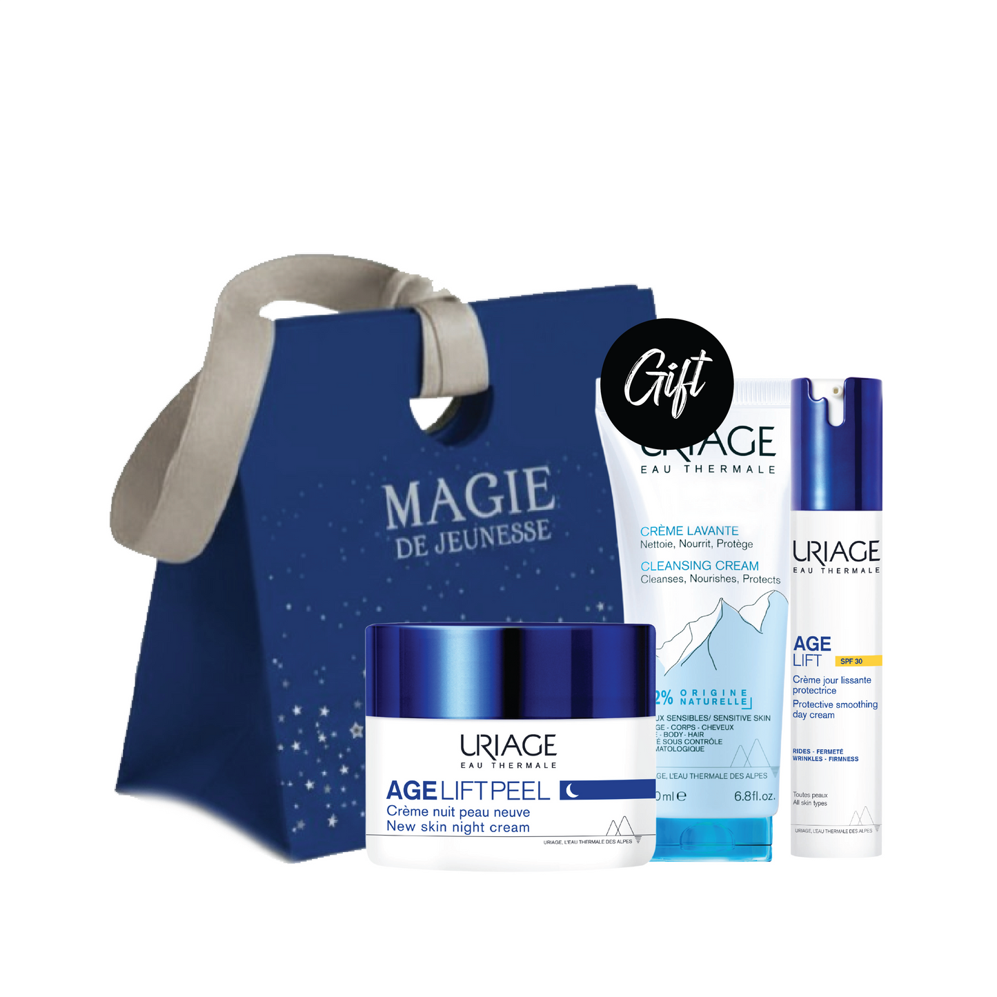 Uriage Age Lift Peel – New Skin Night Cream 50 ML + Uriage Age Lift Protective Smoothing Day Cream SPF30 – 40 ML + Gift: Uriage Cleansing Cream 200 ML