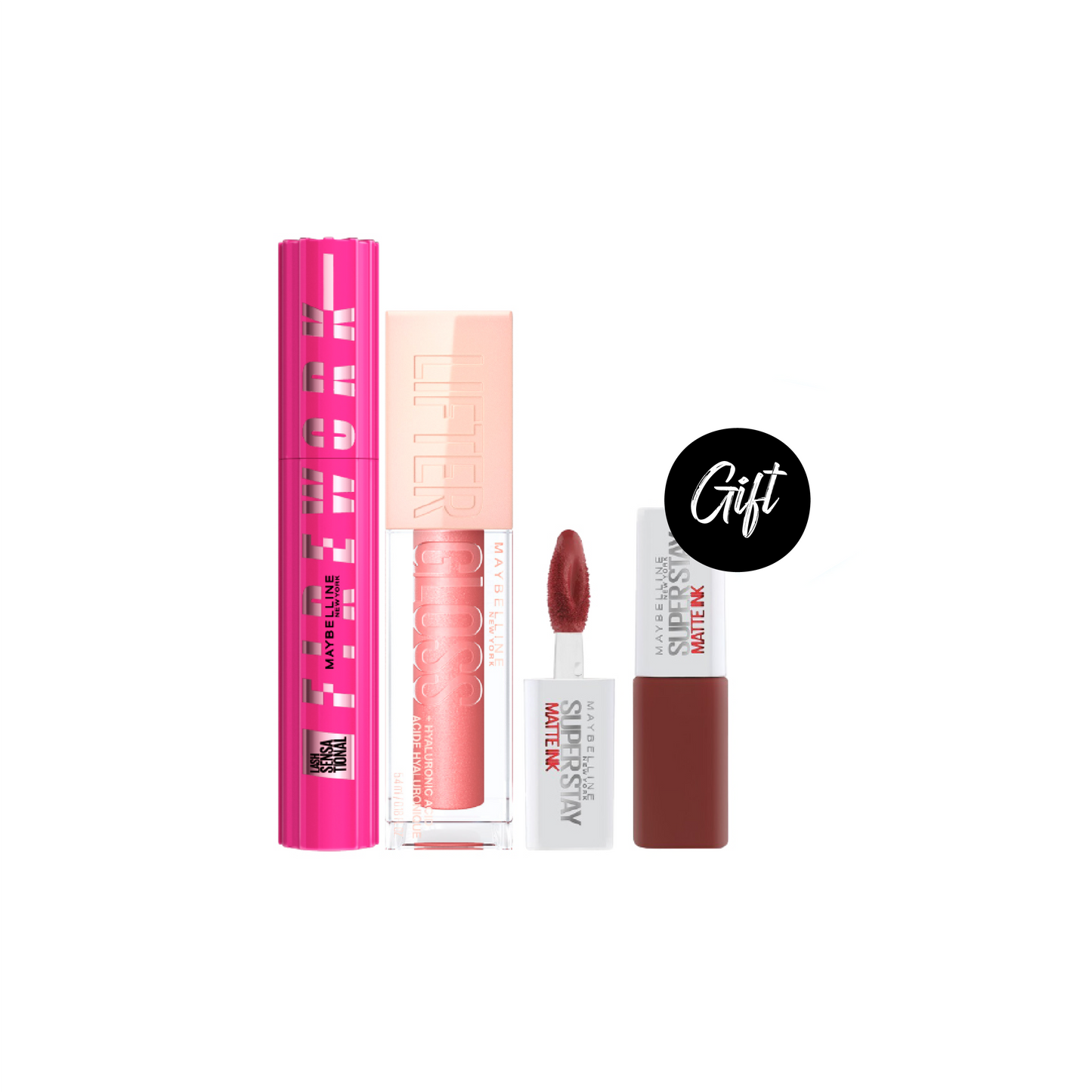 Maybelline Lash Sensational Firework + Maybelline Lifter Gloss + Gift: Superstay Mini Matte Ink