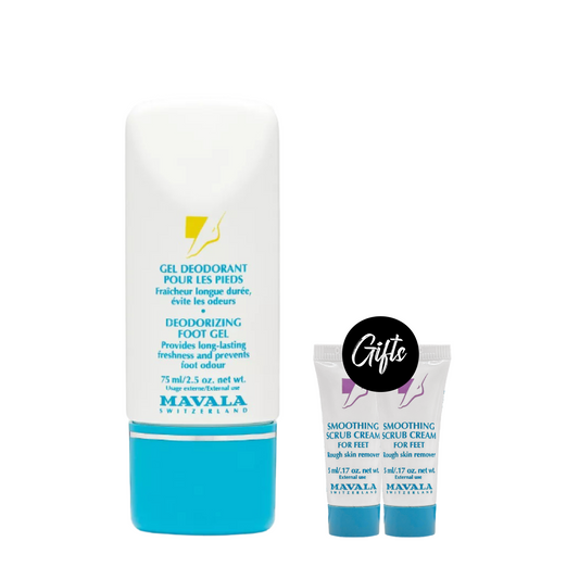 Mavala Deodorizing Foot Gel 75 ML + Gifts: Mavala Smoothing Scrub Cream for Feet 5 ML (x2)