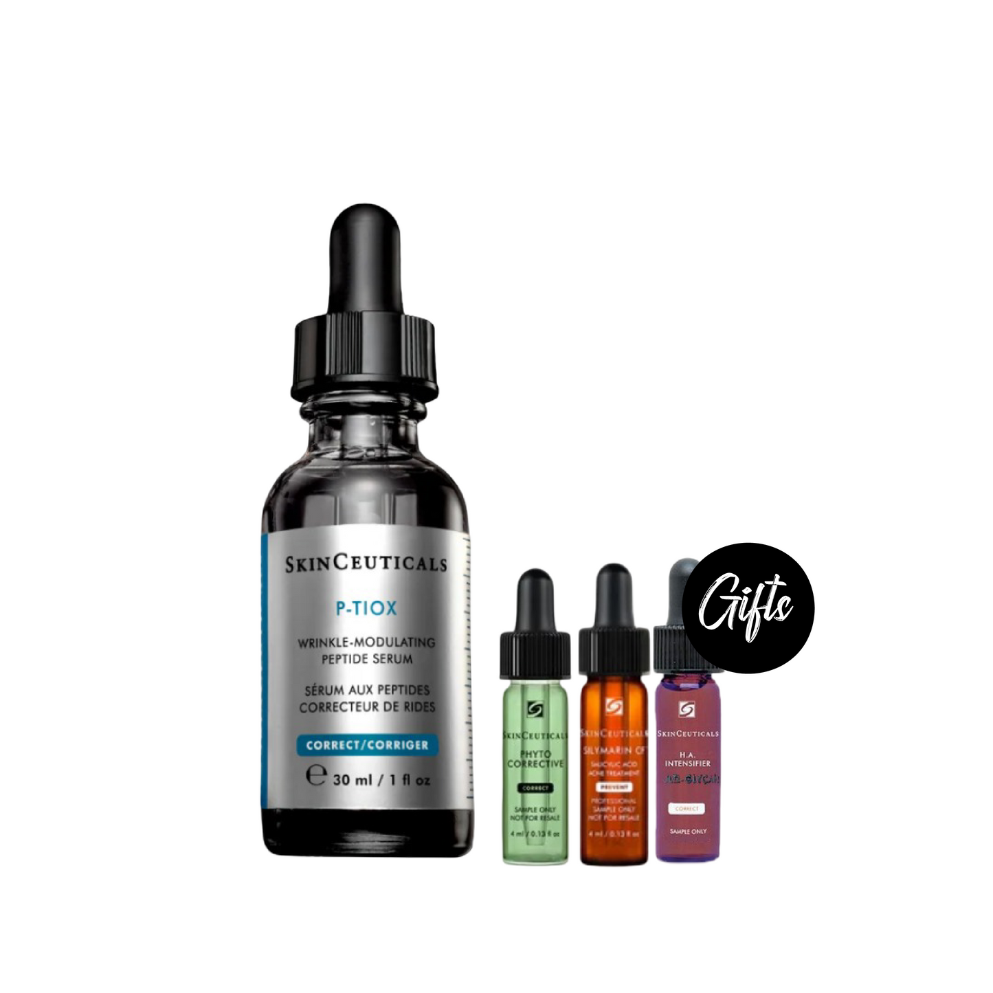 Skinceuticals P-Tiox 30 ML + Gifts: SkinCeuticals Phyto Corrective Gel 4 ML + SkinCeuticals Silymarin CF 4 ML + Skinceuticals H.A. Intensifier Multi-Glycan 4 ML