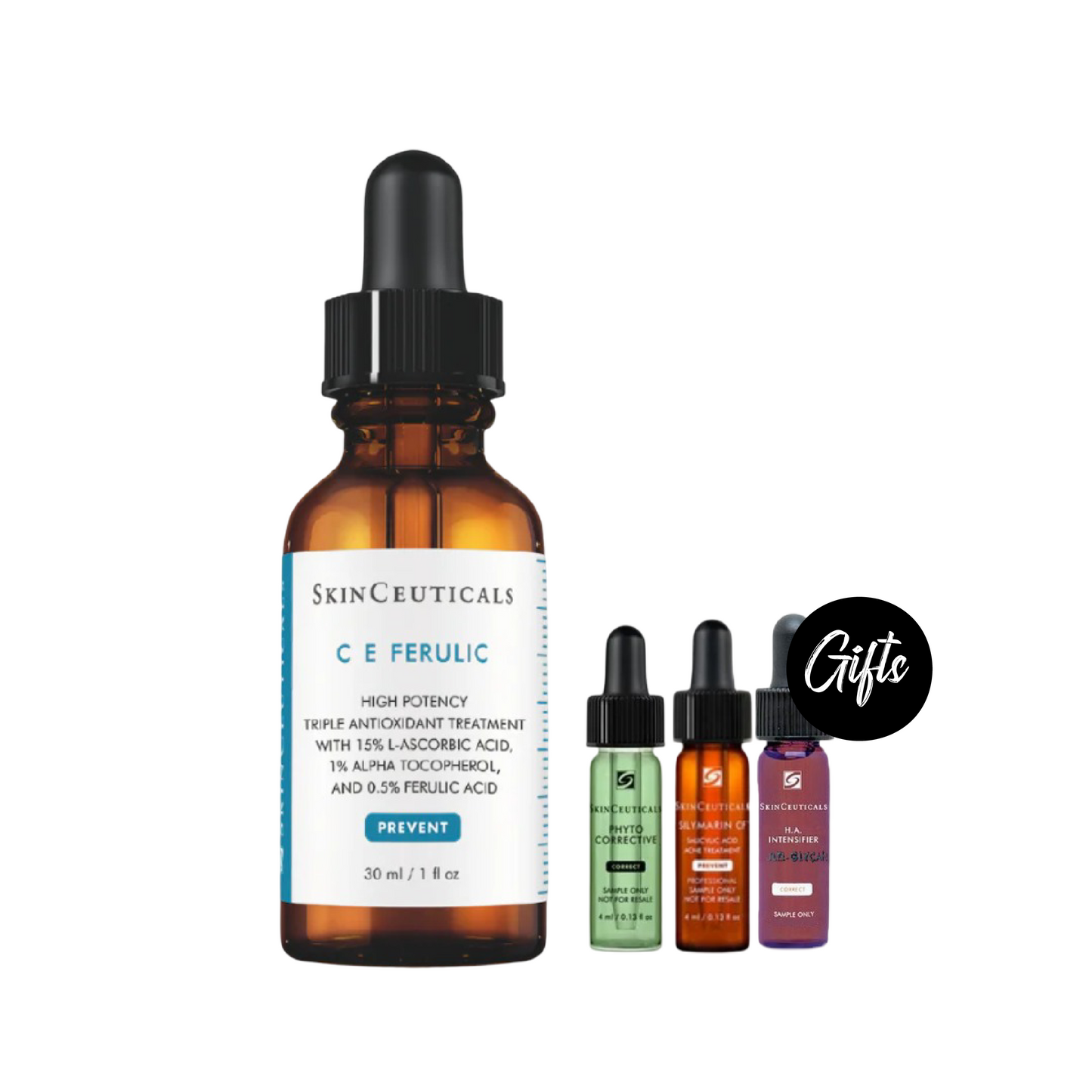 Skinceuticals CE Ferulic 30 ML + Gifts: Phyto Corrective Gel 4 ML + Silymarin CF 4 ML + H.A. Intensifier Multi-Glycan 4 ML