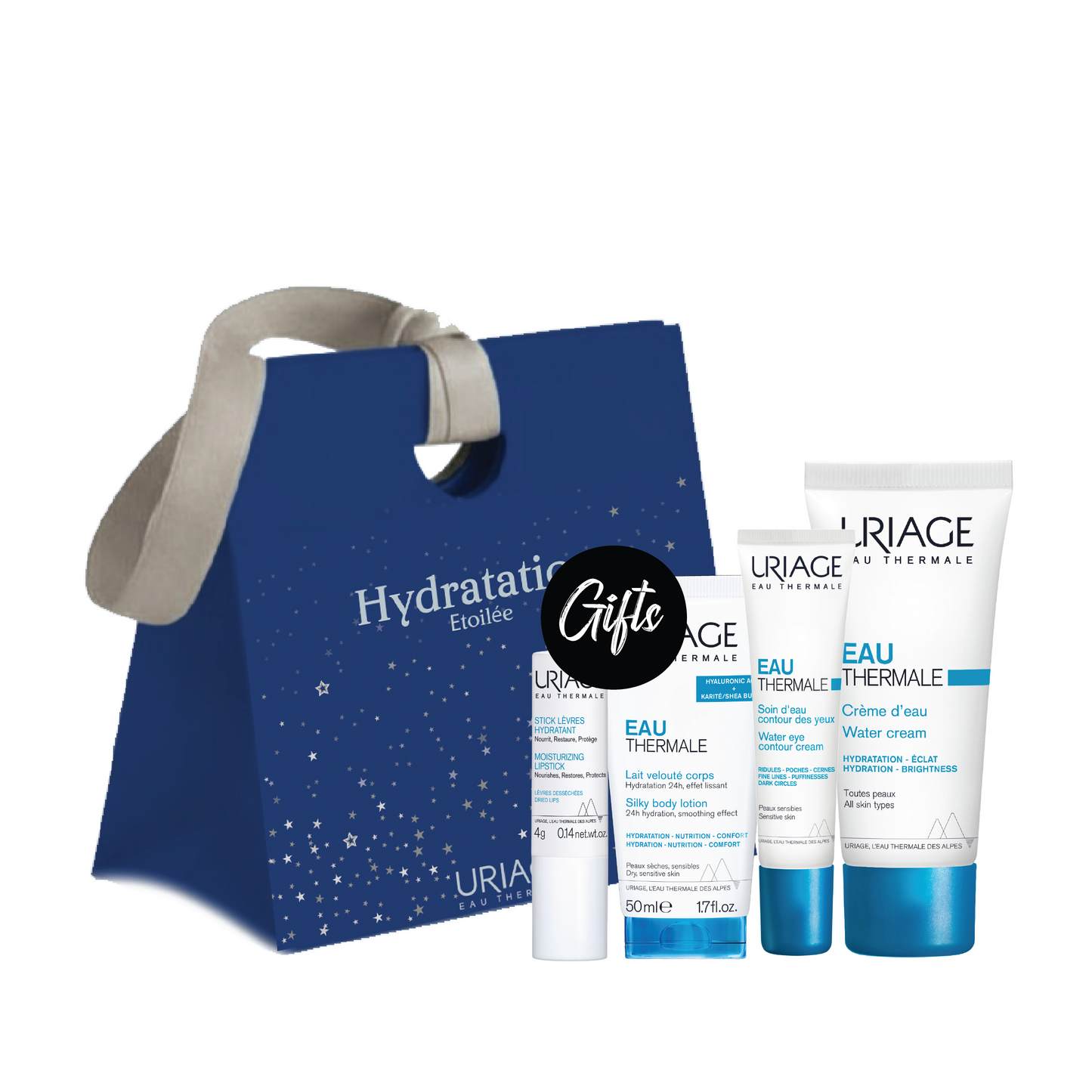 Uriage Eau Thermale Water Cream-40 ML + Uriage Thermal Water - Eye Contour Water Treatment-15 ML + Gifts: Uriage Moisturising Lipstick-4 G + Uriage Eau Thermale - Silky Body Lotion 50 ML