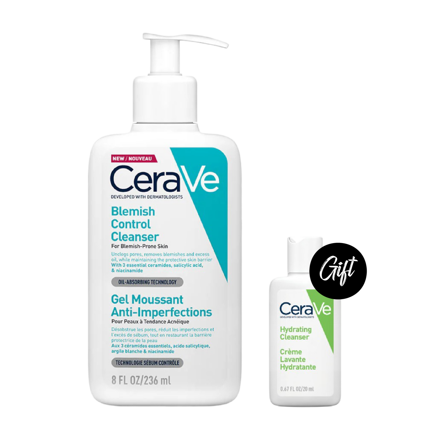 CeraVe Blemish Control Cleanser Face Wash 236 ML + Gift: Cerave Foaming Cleanser 20 ML or Cerave Hydrating Cleanser 20 ML
