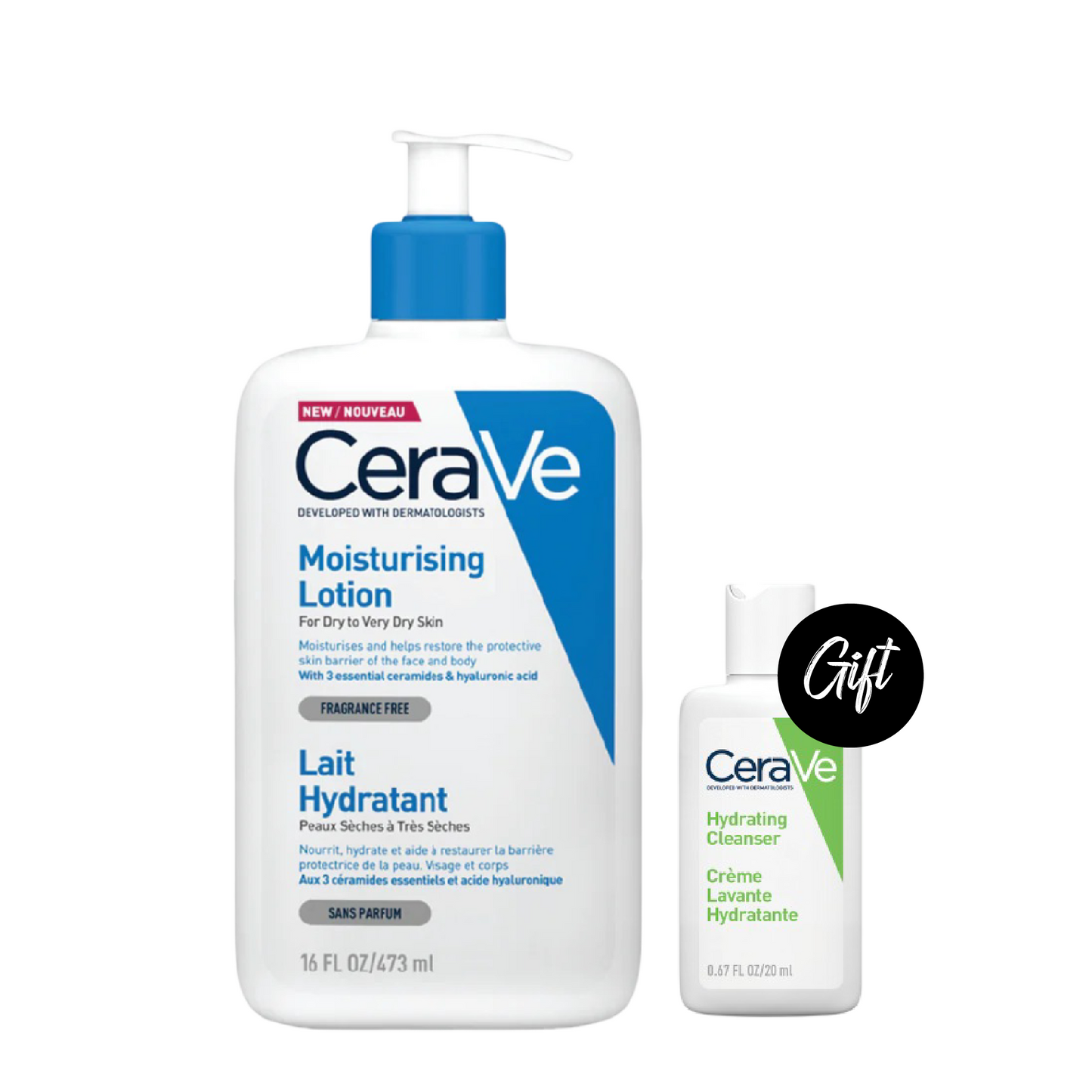 Cerave Daily Moisturizing Lotion 473 ML + Gift: Cerave Foaming Facial Cleanser 20 ML or Cerave Hydrating Cleanser 20 ML