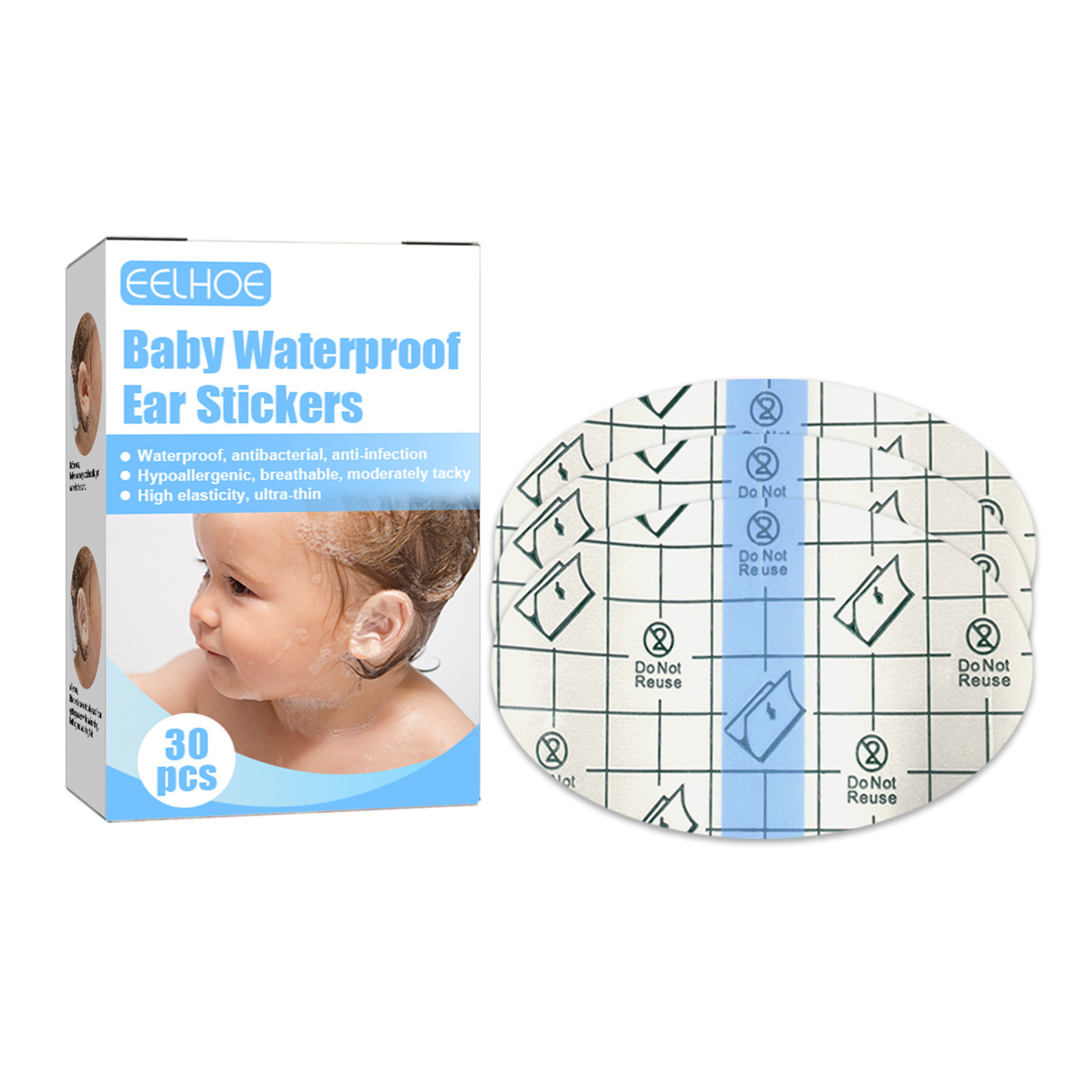 Eelhoe Baby Waterproof Ear Sticker 30Pcs