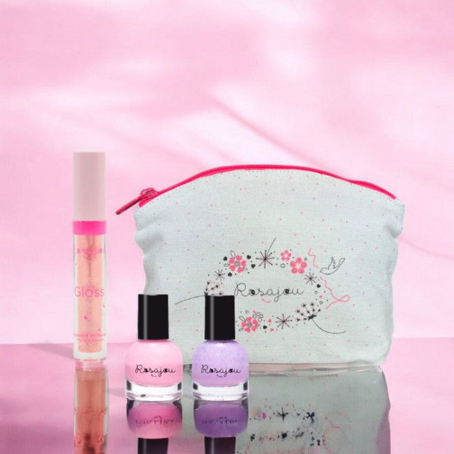 Rosajou Makeup Set with Lip Gloss & 2 Nail Polishes with Cotton Case
