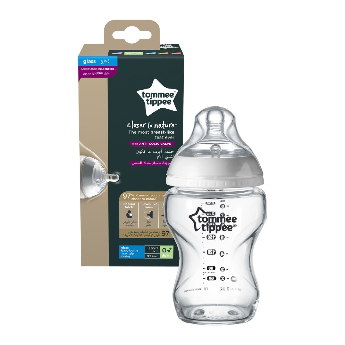 Tommee Tippee Glass Bottle 250 ML - 0M+