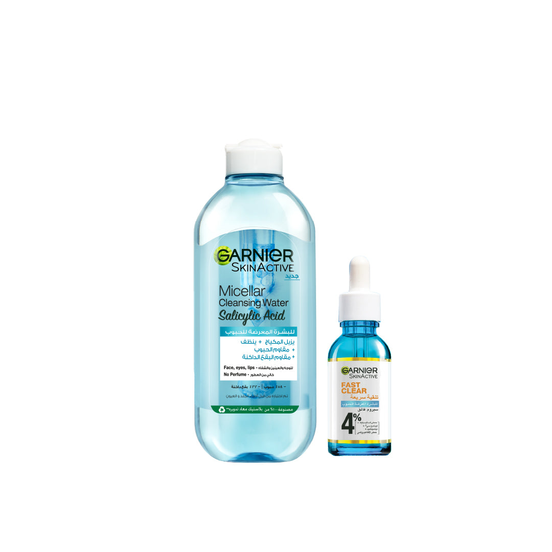 Garnier Micellar Cleansing Water with Salicylic Acid 400 ML + Garnier Fast Clear Booster Face Serum with Salicylic Acid 30 ML