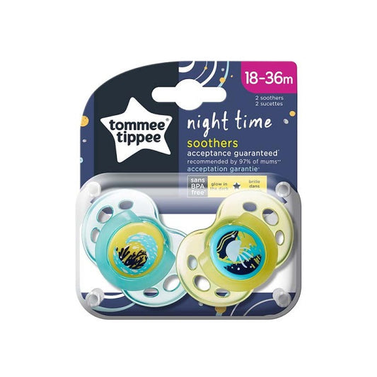 Tommee Tippee x2 Night Soothers 18-36 M (Yellow and Green Aqua)
