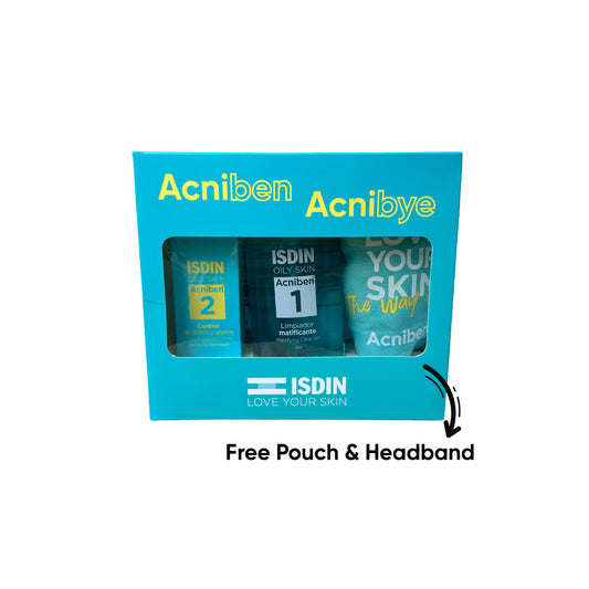 Isdin Acniben 1 - Mattifying Cleanser Gel 400 ML + Isdin Acniben 2 Shine & Pimples Control 40 ML + Gifts: Blue Headband + Pouch