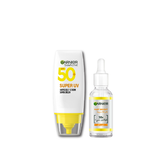 Garnier SkinActive Super UV Invisible Serum Sunscreen Spf50+ 30 ML + Garnier Skin Active Fast Bright Booster Serum 30 ML