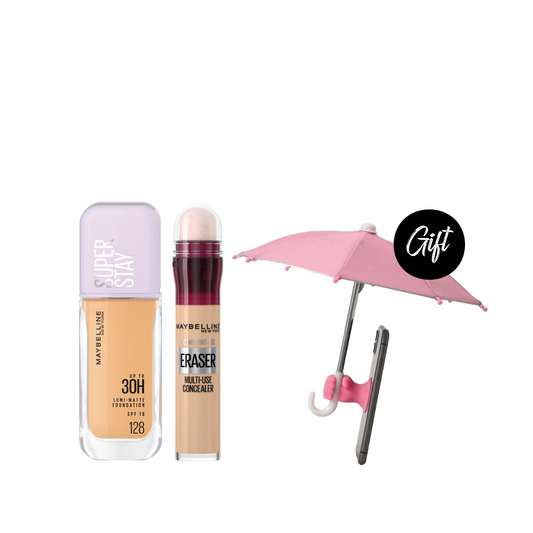 Maybelline Super Stay 30H Lumi-Matte Foundation 35 ML + Maybelline New York Instant Age Rewind Eraser + Gift: Phone Umbrella