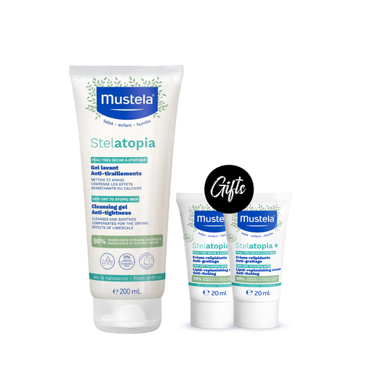 Mustela Stelatopia Cleansing Gel - 200ML + Gifts: Mustela Stelatopia+ Lipid-Replenishing Cream 20 ML (x2)