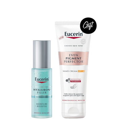 Eucerin Hyaluron-Filler Moisture Booster-30ML + Gift: Eucerin Even Pigment Perfector Hand Cream SPF30 -75ML