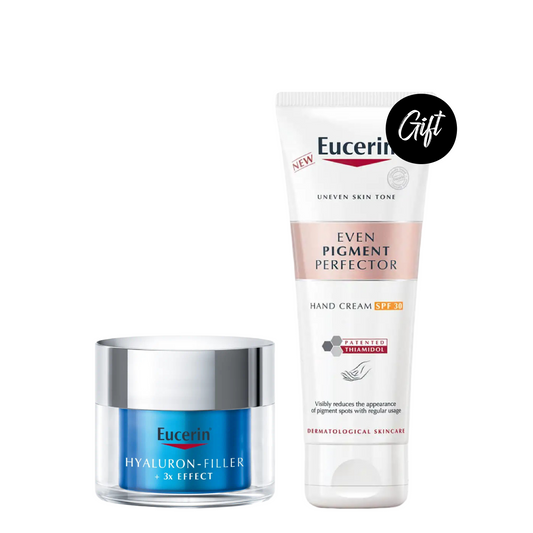 Eucerin Hyaluron-Filler Moisture Booster Night 50 ML + Gift: Eucerin Even Pigment Perfector Hand Cream SPF30 -75ML