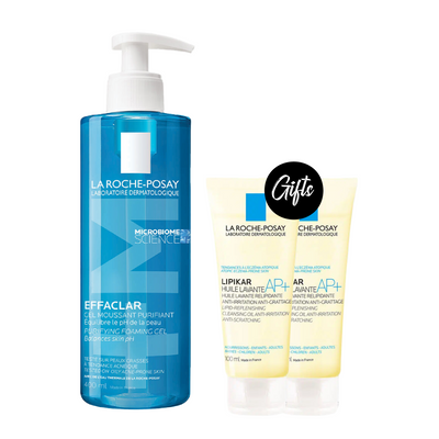 La Roche-Posay Effaclar Acne Foaming Cleansing Gel 400ML + Gift: Lipikar Cleansing Oil AP+ 100 ML (x2)