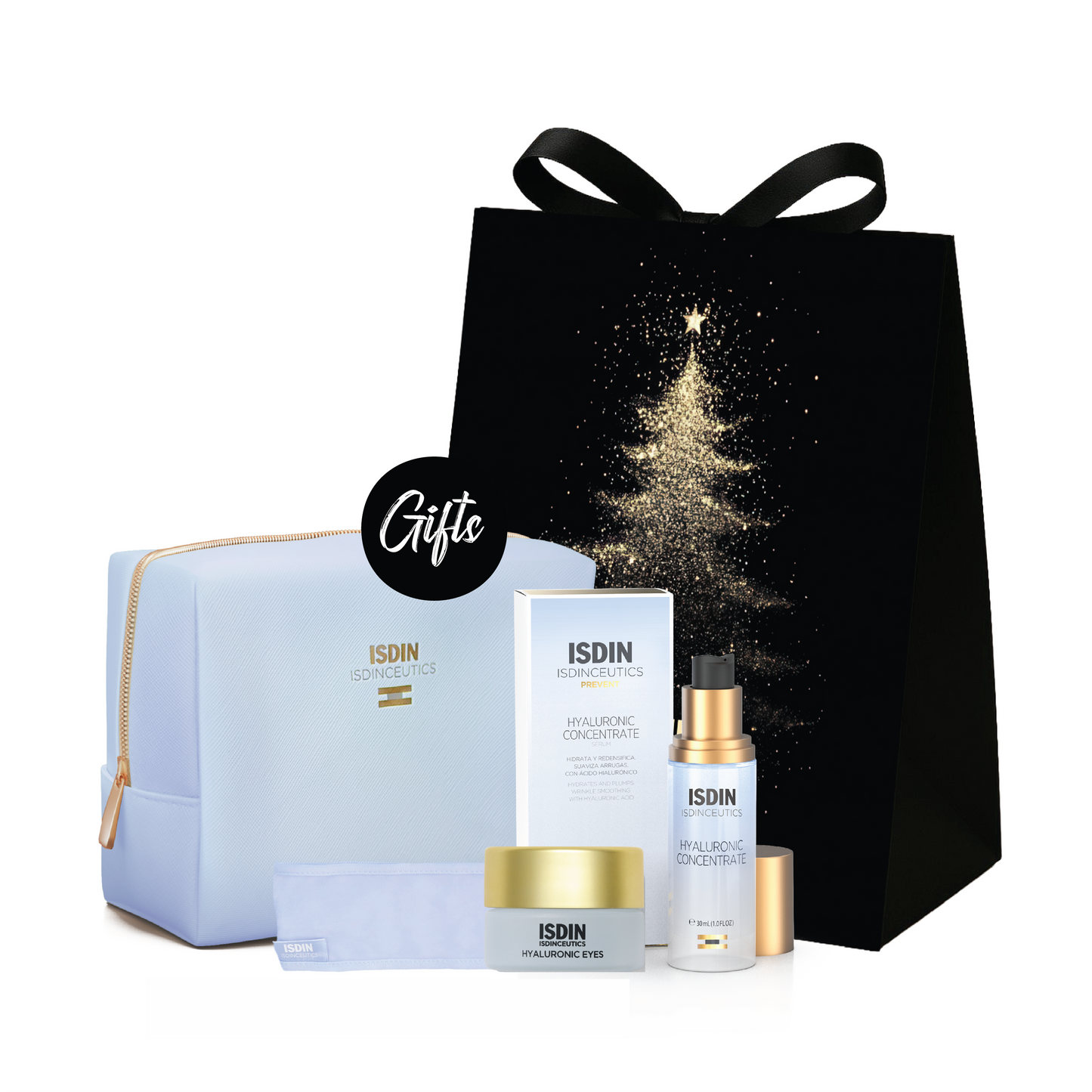 Isdin Hyaluronic Concentrate Serum 30 ML + Gifts: Isdin IsdinCeutics Prevent Hyaluronic Eyes Mini + Blue Pouch + Blue Headband
