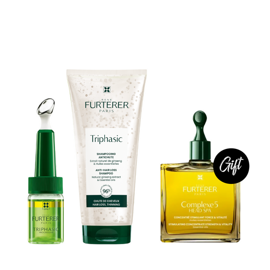 Rene Furterer Triphasic Stimulating Shampoo-200ML + Rene Furterer Triphasic ATP Intensif Anti-Hair Loss Ritual Regenerating Serum 8*5.5 ML + Gift: Rene Furterer Complex 5 Strength & Vitality Stimulating Concentrate 50 ML