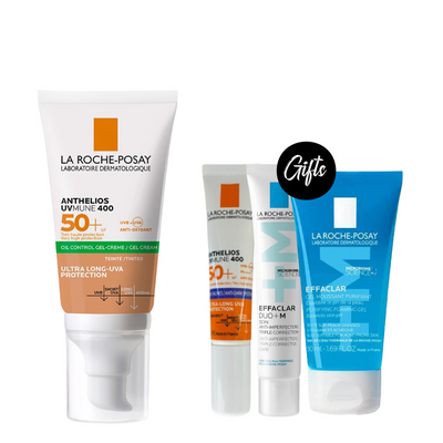 La Roche Posay Anthelios Dry Touch Tinted Gel-Cream SPF50+ 50 ML (Exp: 8/26)+ Gifts:La roche-posay anthelios uvmune fluide anti-taches Spf50 15 ML + Effaclar Duo + M 15 ML + Effaclar Gel 50 ML