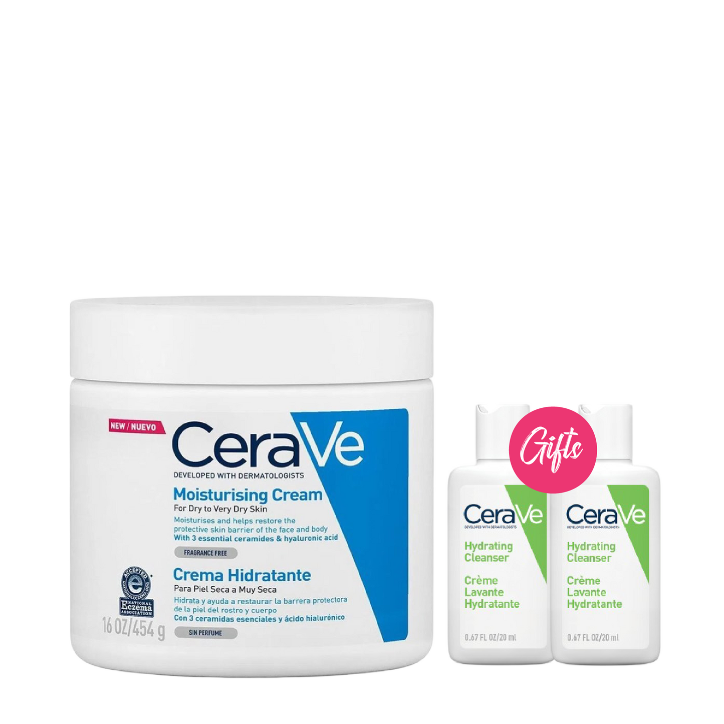 Cerave Moisturizing Cream 454g + Gift: 2x Cerave Hydrating Cleansers For Normal To Dry Skin 20ml