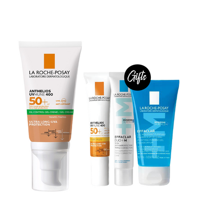 La Roche Posay Anthelios Dry Touch Tinted Gel-Cream SPF50+ 50 ML + Gifts: La Roche-Posay Anthelios UVMune 400 Invisible Sunscreen SPF50+ 15 ML + Effaclar Duo + M 15 ML + Effaclar Gel 50 ML