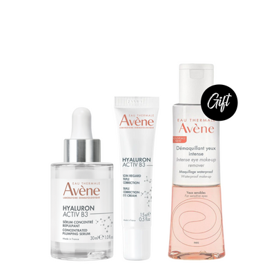 Avène Hyaluron Activ B3 Triple Correction Eye Care 15 ML + Avène Hyaluron Activ B3 Concentrated Plumping Serum 30 ML + Gift: Avène Intense Eye Makeup Remover 125 ML