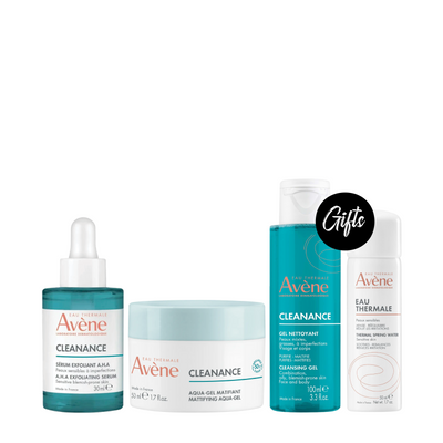 Avène Cleanance Mattifying Aqua-Gel 50 ML + Avène Cleanance AHA Exfoliating Serum 30 ML + Gifts: Avène Cleanance Cleansing Gel 100 ML + Avène Thermal Spring Water Spray 50 ML
