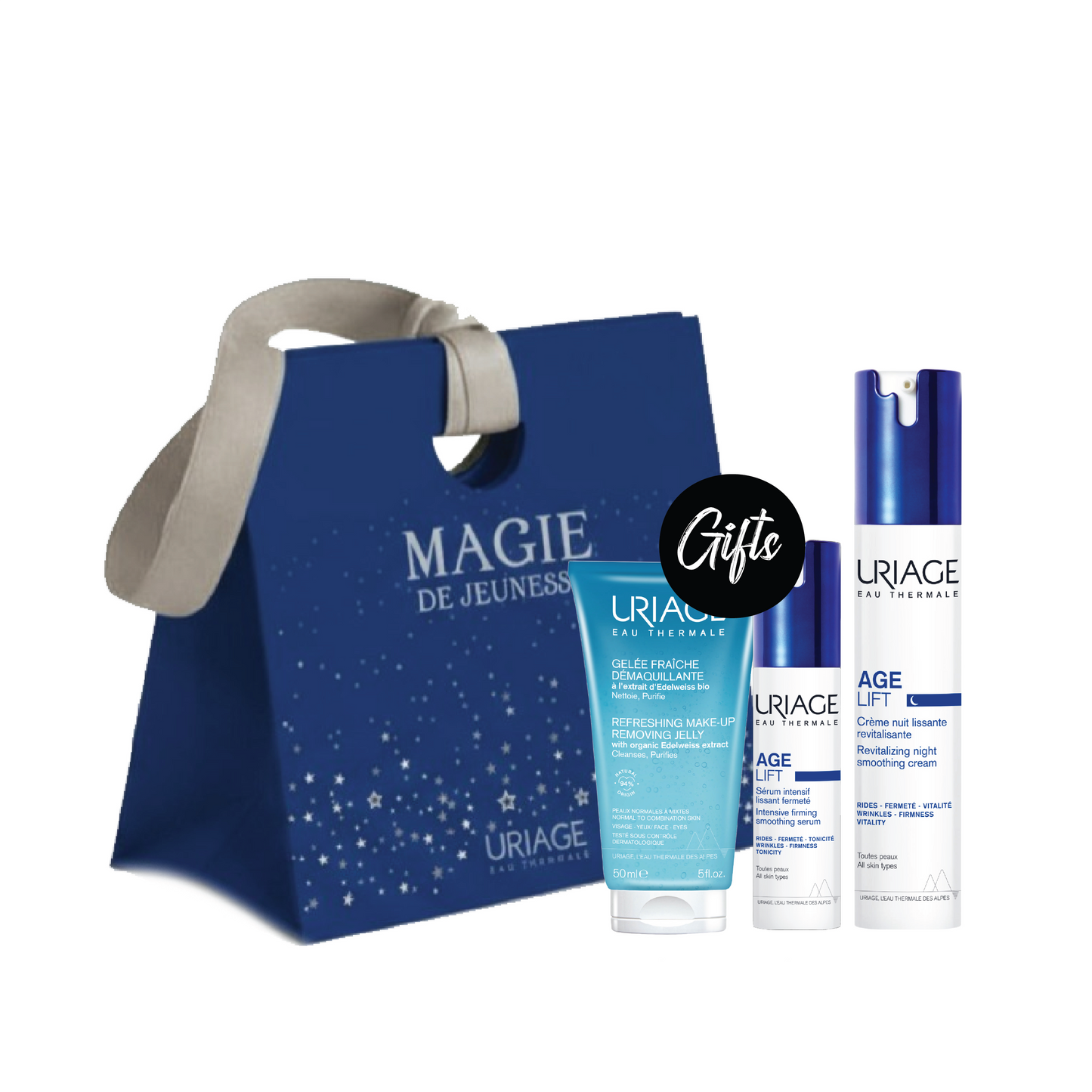Uriage Age Lift – Revitalizing Smoothing Night Cream 40 ML + Gifts: Uriage Gelée Fraîche Démaquillante 50 ML + Uriage Age Lift Intensive Firming Smoothing Serum Mini