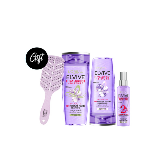 L'Oreal Paris Elvive Hyaluron Moisture Shampoo 400 ML + L'Oreal Paris Elvive Hyaluron Moisture Conditioner 200 ML+ L'Oreal Paris Elvive Hyaluron Moisture Serum 150 ML+ Gift: Brush