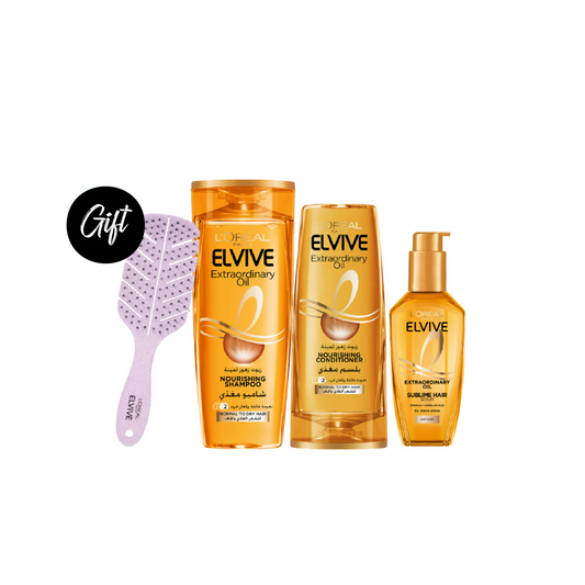 L'Oreal Paris Elvive Extraordinary Oil Shampoo 400 ML + L'Oreal Paris Elvive Extraordinary Oil Conditioner 200 ML + L’Oréal Paris Elvive Extraordinary Hair Oil Serum 100 ML + Gift: Brush