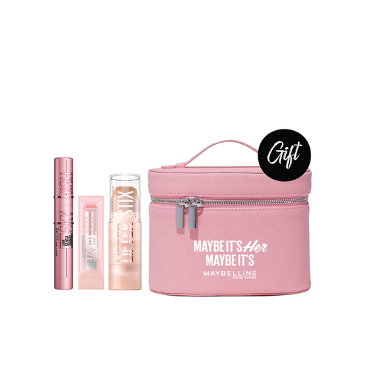 Maybelline New York Lash Sensational Sky High Mascara + Maybelline Lifter Glaze Lip Balm + Maybelline Lifter Stix Multi-Use Face Stick + Gift: Free Vanity Pouch
