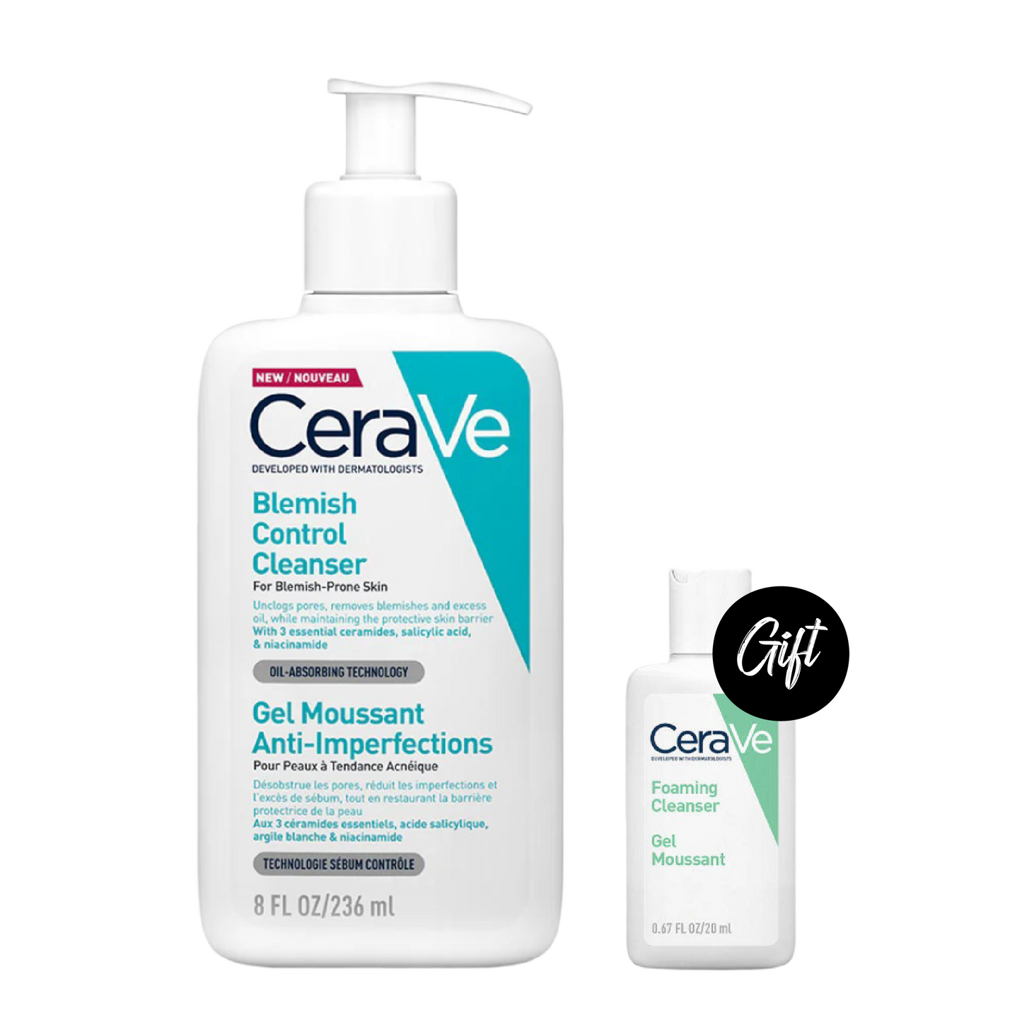 CeraVe Blemish Control Cleanser Face Wash 236 ML + Gift: Cerave Foaming Cleanser 20 ML or Cerave Hydrating Cleanser 20 ML